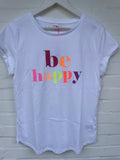 T-Shirt weiß - be happy Glitzer