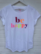 T-Shirt weiß - be happy Glitzer