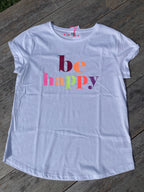 T-Shirt weiß - be happy Glitzer